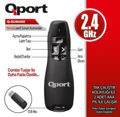 Qport Q-SUN400 2.4GHz USB Kırmızı Lazerli Sunum Kumandası Presenter