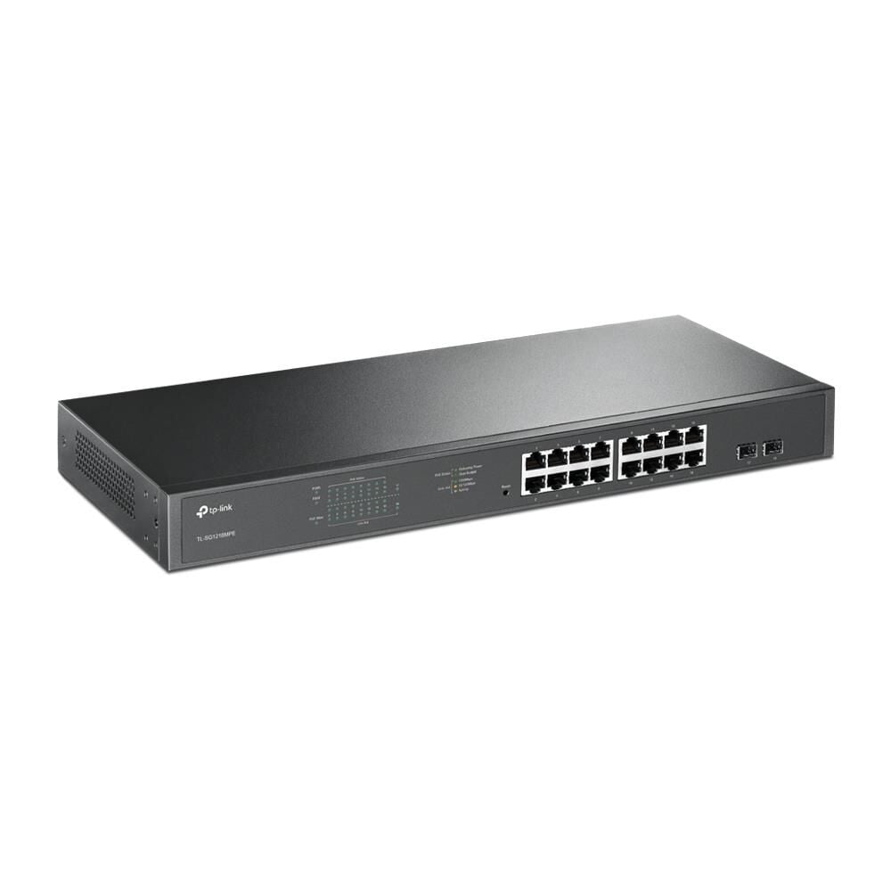 TP‑LINK TL‑SG1218MPE 16× Gigabit PoE+ (802.3af/at) + 2× Gigabit RJ45 + 2× Combo Gigabit SFP Uplink, 192 W Toplam PoE Gücü, Yönetilebilir Easy‑Smart Rackmount Switch