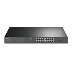 TP‑LINK TL‑SG1218MPE 16× Gigabit PoE+ (802.3af/at) + 2× Gigabit RJ45 + 2× Combo Gigabit SFP Uplink, 192 W Toplam PoE Gücü, Yönetilebilir Easy‑Smart Rackmount Switch