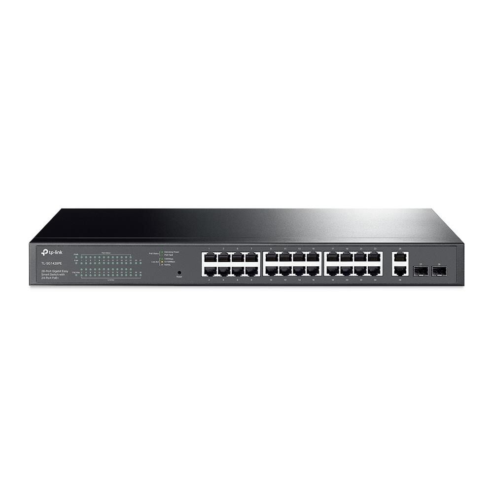 TP‑LINK TL‑SG1428PE 24x Gigabit PoE+ (802.3af/at) + 2x Gigabit RJ45 + 2x Gigabit SFP Uplink, 250 W Toplam PoE Gücü, Yönetilebilir Easy‑Smart Rackmount Switch