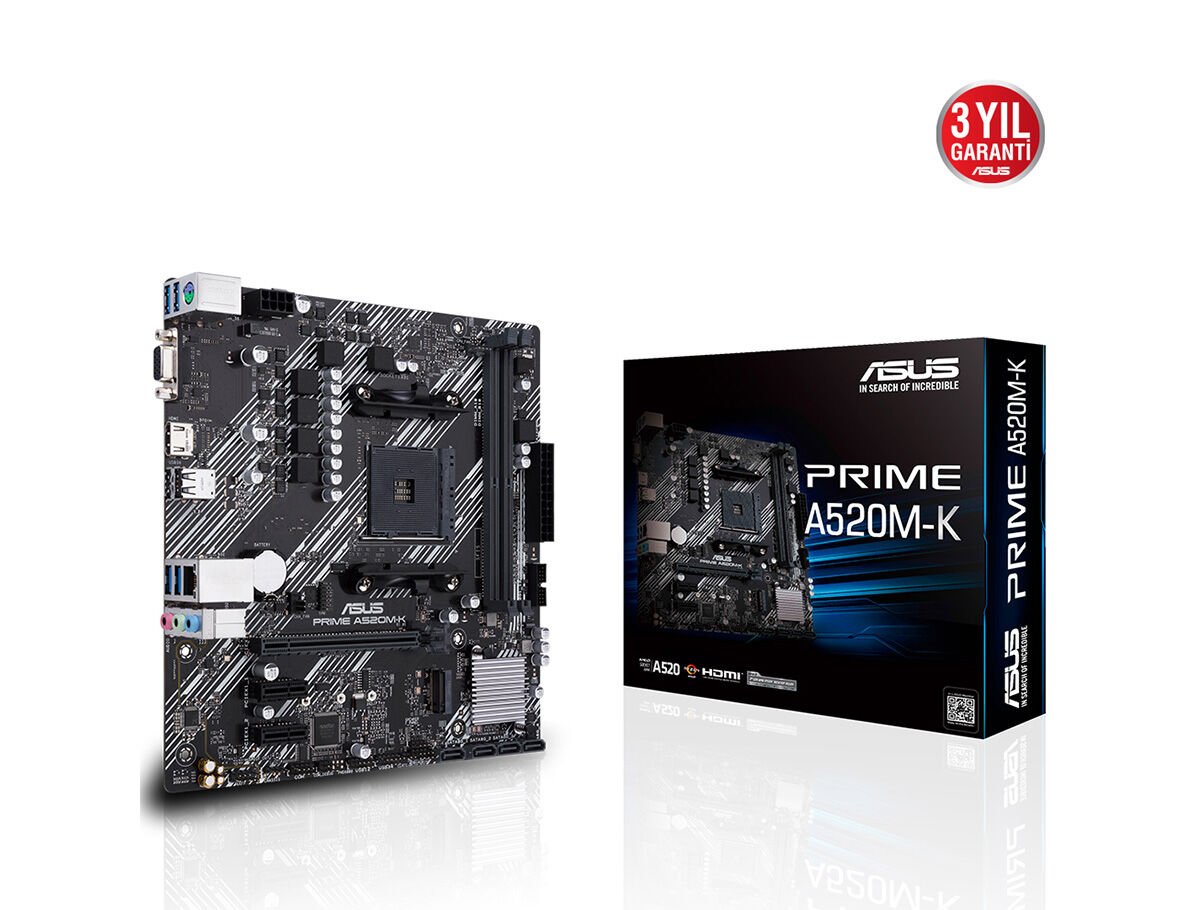 Asus Prime A520M-K AMD A520 Soket AM4 DDR4 4400MHz(OC) M.2 HDMI VGA mATX Anakart