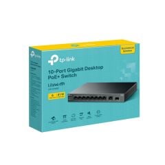TP-LINK LS1210GP 8 Port Gigabit + 1xRJ45 / 1xSFP Uplink 61W 250 Metre PoE Mesafesi Metal Kasa Switch