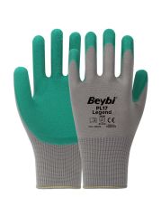 BEYBİ PL17 10 Beden Gri-Yeşil 12li Paket Legend Polyester Örme Lateks Eldiven