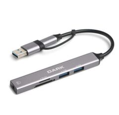 Dark USB-C & USB-A to 5 Port 2xUSB-A, TF&SD Kart, 3.5mm Audio (DK-AC-USB250)