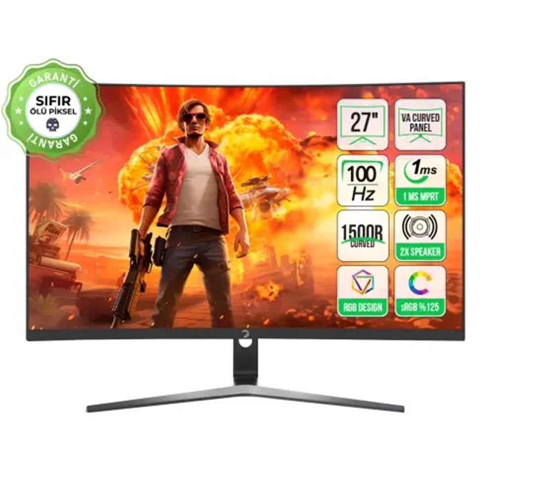 GamePower 27'' Vivid F20 1500R Curved RGB 100Hz 1ms FHD VA Panel 2x2W Speaker Gaming Monitör