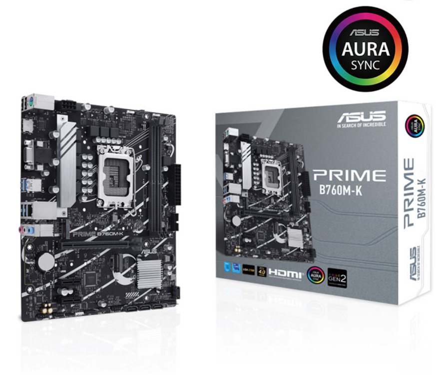 ASUS PRIME B760M-K LGA1700 DDR5 8000 Çift M2 USB3.2 AURA RGB 2.5Gbit LAN mATX