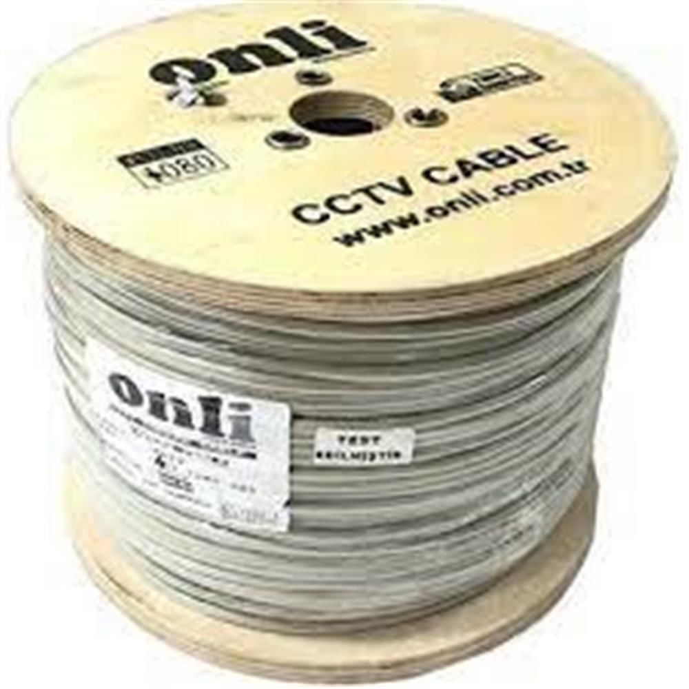 Onli 2+1 Mini Coax CCTV Kamera Kablosu 1×0,22 mm Koaksiyel + 2×0,22 mm Güç, 500 Metre Reel