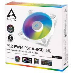 ARCTIC AR ACFAN00254A P12 PWM PST A‑RGB 0 dB 120 mm Beyaz Çerçeve Fluid Dynamic Bearing Statik Basınç Optimize RGB Fan