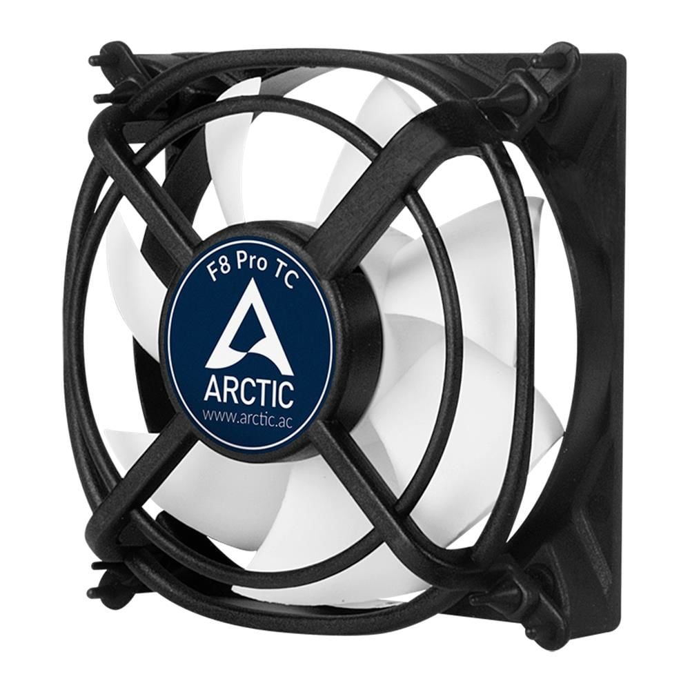 ARCTIC AR AFACO‑08PT0 F8 Pro TC 80 mm Fluid Dynamic Bearing 500–2000 RPM 56.1 m³/h 0.3 Sone 40 cm Sıcaklık Sensörlü Sessiz Kasa Fanı (Siyah/Beyaz) – 6 Yıl Garanti