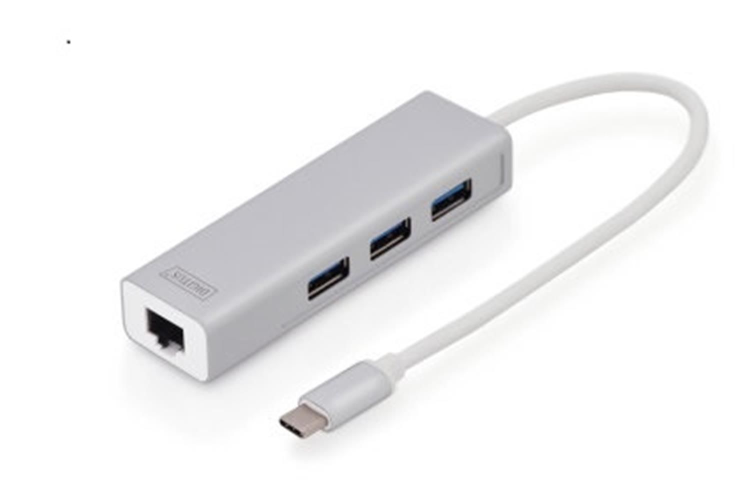 Digitus DA-70255 USB 3.0 Hub + Gigabit Ethernet, 1 x USB-C Erkek, 3 x USB 3.0 USB-A