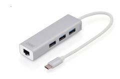 Digitus DA-70255 USB 3.0 Hub + Gigabit Ethernet, 1 x USB-C Erkek, 3 x USB 3.0 USB-A