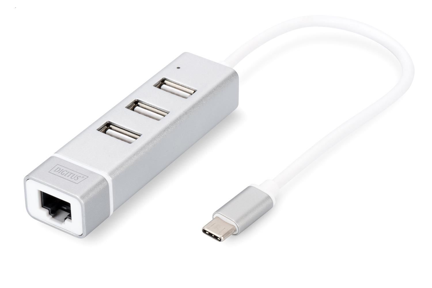Digitus DA-70253 USB Type-C™ 3-Port Hub + Fast Ethernet LAN Adaptör