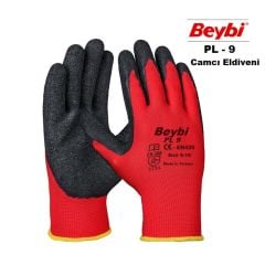 Beybi Nitril-Poly PL9 Nitril Kaplı İş Eldiveni 9 Beden (L) - 12'li Paket (Kırmızı/Siyah)