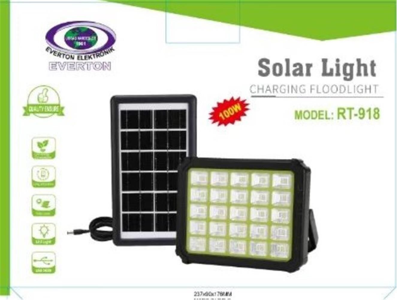 Everton Rt-918 Şarjlı 100w Solar Panelli Projektör Led