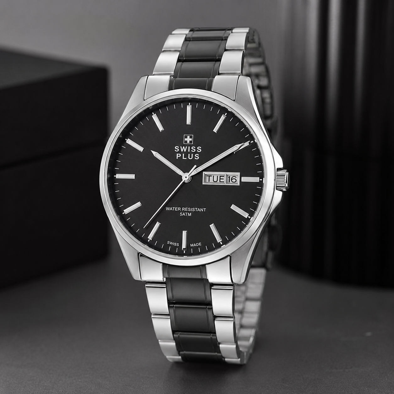 Swiss Plus Man Watch Basic Seri Model-10 ST3516AGS Lüx Black-Silver