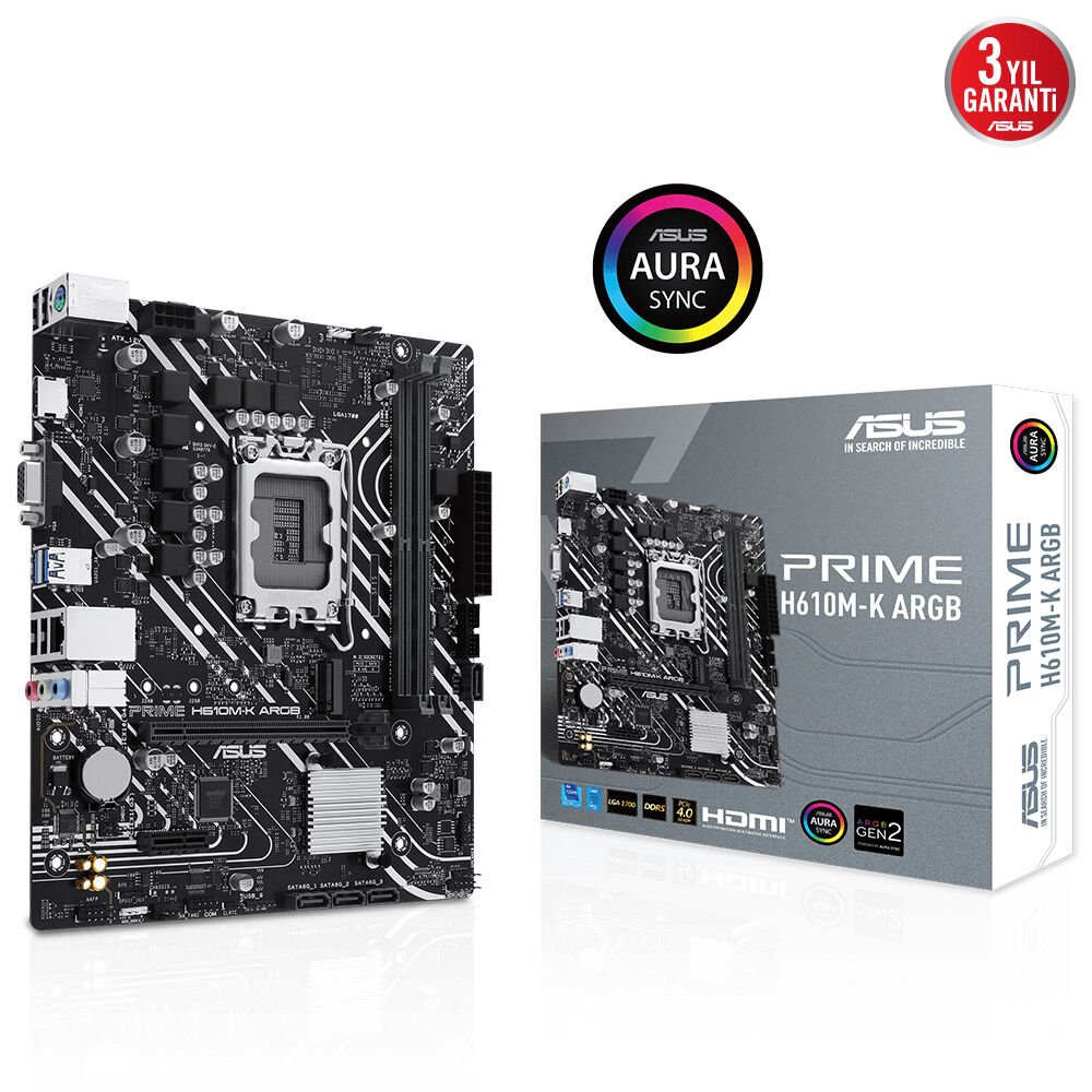 Asus Prime H610M-K ARGB Intel H610 LGA1700 DDR5 5600MHz (OC) HDMI VGA mATX Anakart