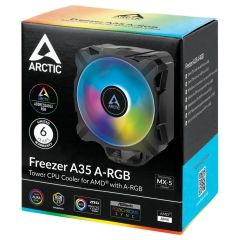 ARCTIC AR ACFRE00115A Freezer A35 Ryzen AM4 / AM5 Uyumluluk 4×6 mm Heat‑Pipe 120 mm A‑RGB PWM Fan 16 RGB LED 734 g 158.5 mm Yükseklik CPU Kule Soğutucu MX‑5 Termal Macun Siyah