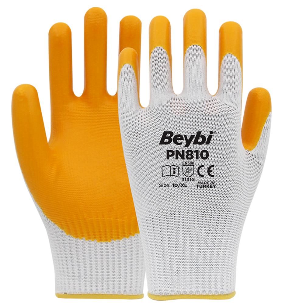 Beybi Nitril Poly Pn810 9 Beden Beyaz-Sarı 12li Eldiven
