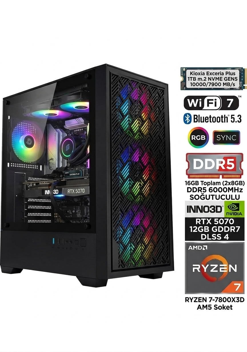 Hazır Sistem AMD RYZEN 7-7800X3D - RTX 5070 12GB