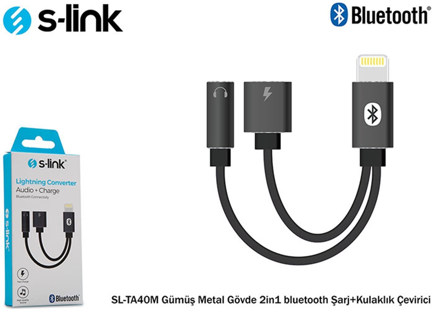 S-link SL-TA40M Lightning Gri Metal 2in1 Bluetooth Şarj + Kulaklık Çevirici