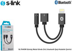 S-link SL-TA40M Lightning Gri Metal 2in1 Bluetooth Şarj + Kulaklık Çevirici