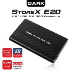 DARK DK‑AC‑DSE20 E20 2.5″ USB 2.0 SATA Alüminyum Disk Kutusu Siyah (SATA I/II/III, Y‑Kablo, Deri Kılıf)