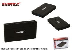 Everest HDC‑270 Harici 2.5″ USB 2.0 SATA Harici Harddisk Kutusu Siyah – 2.5″ SATA HDD/SSD Dönüştürücü, Alüminyum & Plastik Gövde, Tak‑Çalıştır, Plug‑and‑Play, Windows & Mac Uyumlu, 1 TB Destekli, 135×80×11 mm