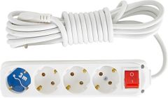 Almera 4'lü Topraklı Grup Priz 3 Metre Kablolu Işıklı Anahtarlı Beyaz (9200203)