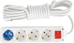 Almera 4'lü Topraklı Grup Priz 3 Metre Kablolu Işıklı Anahtarlı Beyaz (9200203)