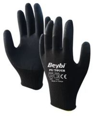Beybi PU Touch Poliüretan Kaplı Polyester Örme Montaj Eldiveni Siyah 9 Beden (L) 12 Çift EN388 (3121X)