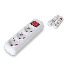 Almera 3'lü Topraklı Grup Priz Işıklı Anahtarlı 2 Metre Kablolu Beyaz (9230202)