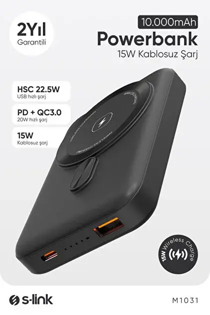 S-link M1031 10000mAh Magsafe 15W HSC22.5W+PD20W+QC3.0 Beyaz Taşınabilir Şarj Cihazı Powerbank