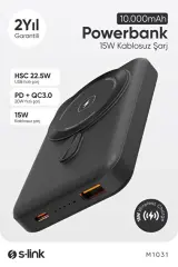 S-link M1031 10000mAh Magsafe 15W HSC22.5W+PD20W+QC3.0 Beyaz Taşınabilir Şarj Cihazı Powerbank