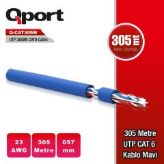 Qport Q-CAT6M Cat6 UTP 23 AWG 305 Metre Mavi Network Veri Kablosu (Karton Makara)