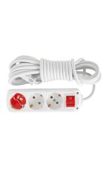 Almera 3'lü Topraklı Grup Priz 5 Metre Kablolu Işıklı Anahtarlı Beyaz (9230205)