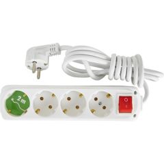 Almera 4'lü Topraklı Grup Priz 2 Metre Kablolu Işıklı Anahtarlı Beyaz (9240202)