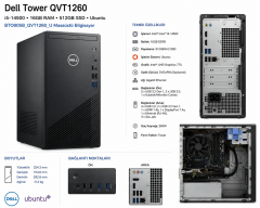 Dell Tower QVT1260 i5-14500 16GB 512GB SSD Ubuntu BTO005B_QVT1260_U Masaüstü Bilgisayar