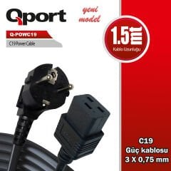 Qport Q-POWC19 1.5 Metre C19 Güç Kablosu IEC C19 Power Kablo