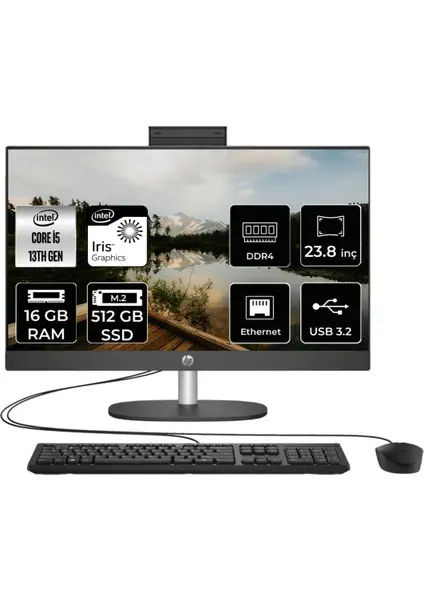 HP ProOne 240 G10 D36C6ET Ultra 7-155U 16GB 512GB 23.8'' DOS -Siyah