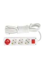 Almera 4'lü Topraklı Grup Priz 5 Metre Kablolu Işıklı Anahtarlı Beyaz (9240205)