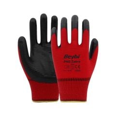 Beybi PN5 Zebra Nitril İş Eldiveni 9 Beden (L) Kırmızı/Siyah 12'li Paket (EN 388: 2121X)