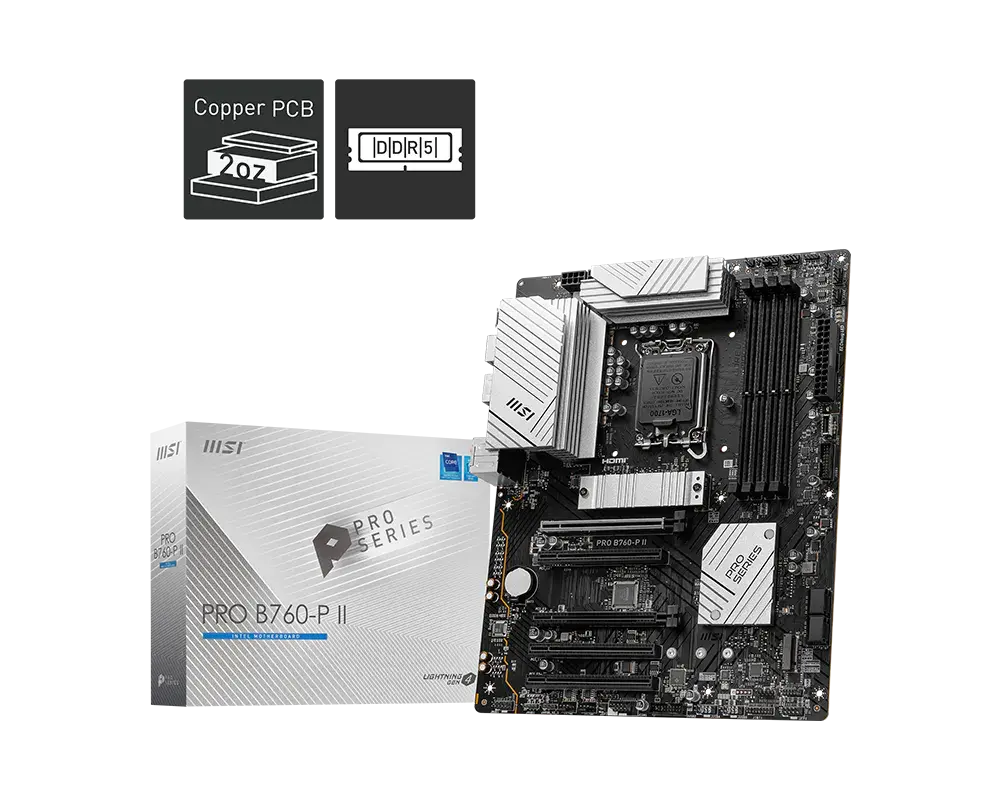 MSI PRO B760-P II DDR5 7000(OC) PCI-E ,M.2 USB3.2 HDMI,DP 1X 2.5G LAN ATX