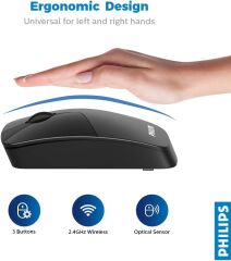 Philips SPK7402B 2.4 Ghz 1000Dpı 3 Buttons Optical Sensör M402 Wireless Mouse (Pilli) 10mt