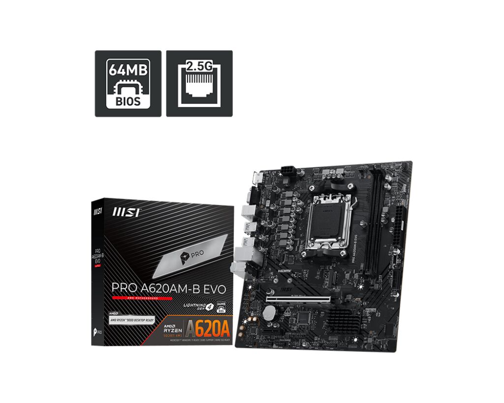MSI PRO A620M-B EVO AMD A620 Soket AM5 DDR5 6800MHz (OC) HDMI DP mATX Anakart