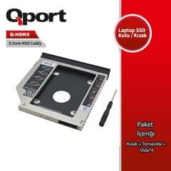 Qport Q-HDK9 2.5'' SATA HDD/SSD için 9.5mm Notebook Optik Sürücü Yuvası (Caddy) Kızak