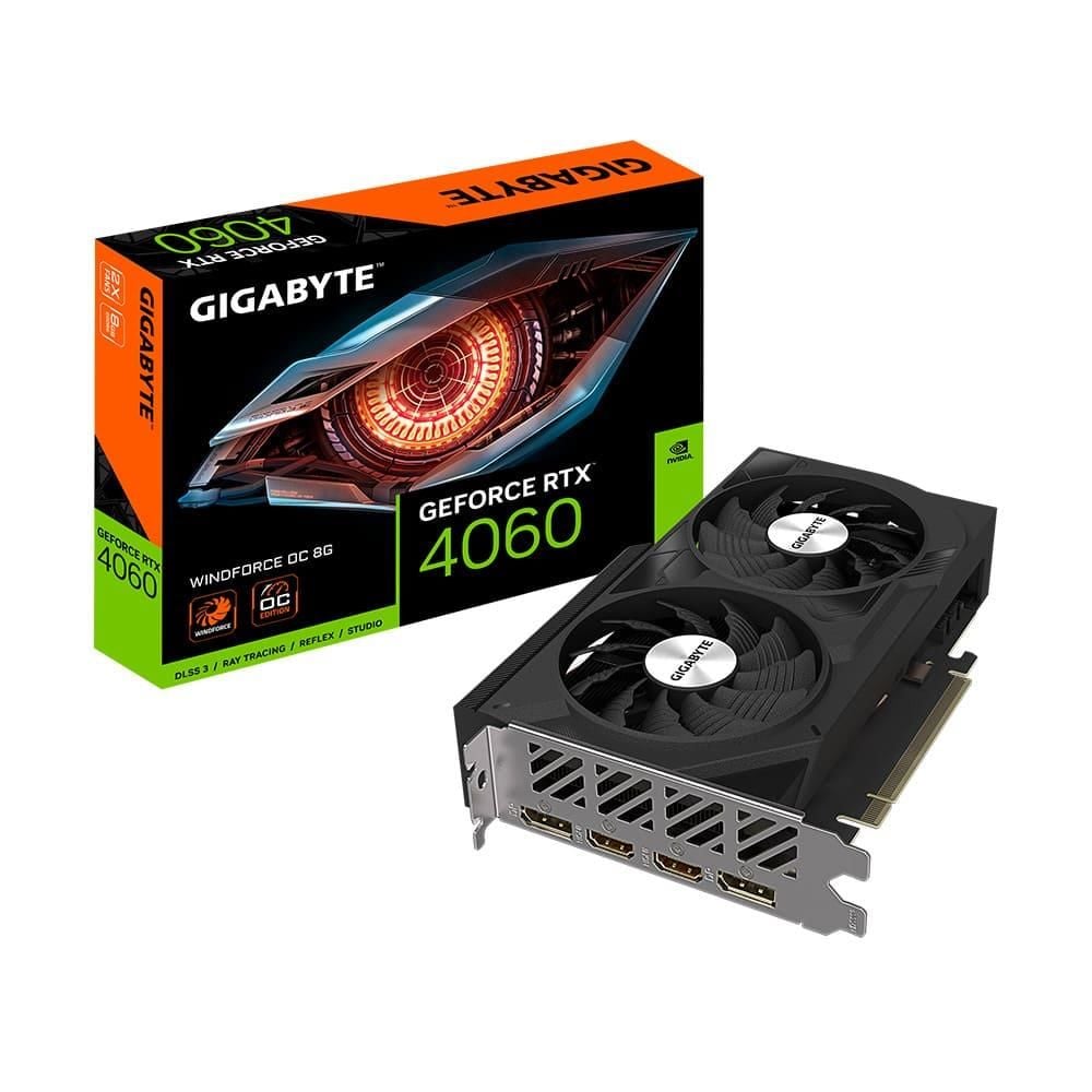 Gigabyte GeForce RTX 4060 WINDFORCE OC 8G 8 GB GDDR6 128‑Bit 3072 CUDA Core Ada Lovelace OC Edition Dual‑Fan 2475 MHz Boost (GV‑N4060WF2OC‑8GD) Ekran Kartı