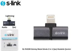 S-link SL-TA30M Lightning Gümüş Metal Gövde 2 in 1 Şarj + Kulaklık Çevirici