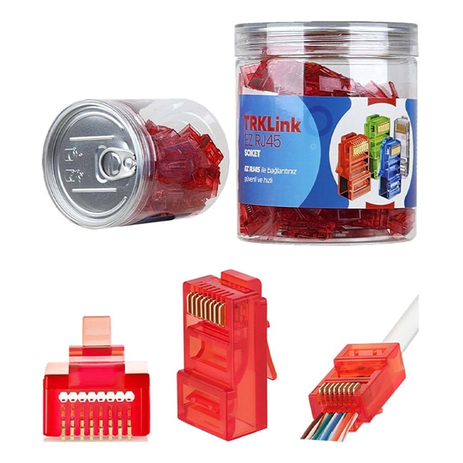 TRKLink EZ RJ45 KONNEKTÖR (KIRMIZI) 100 'lü PAKET YENİ NESİL