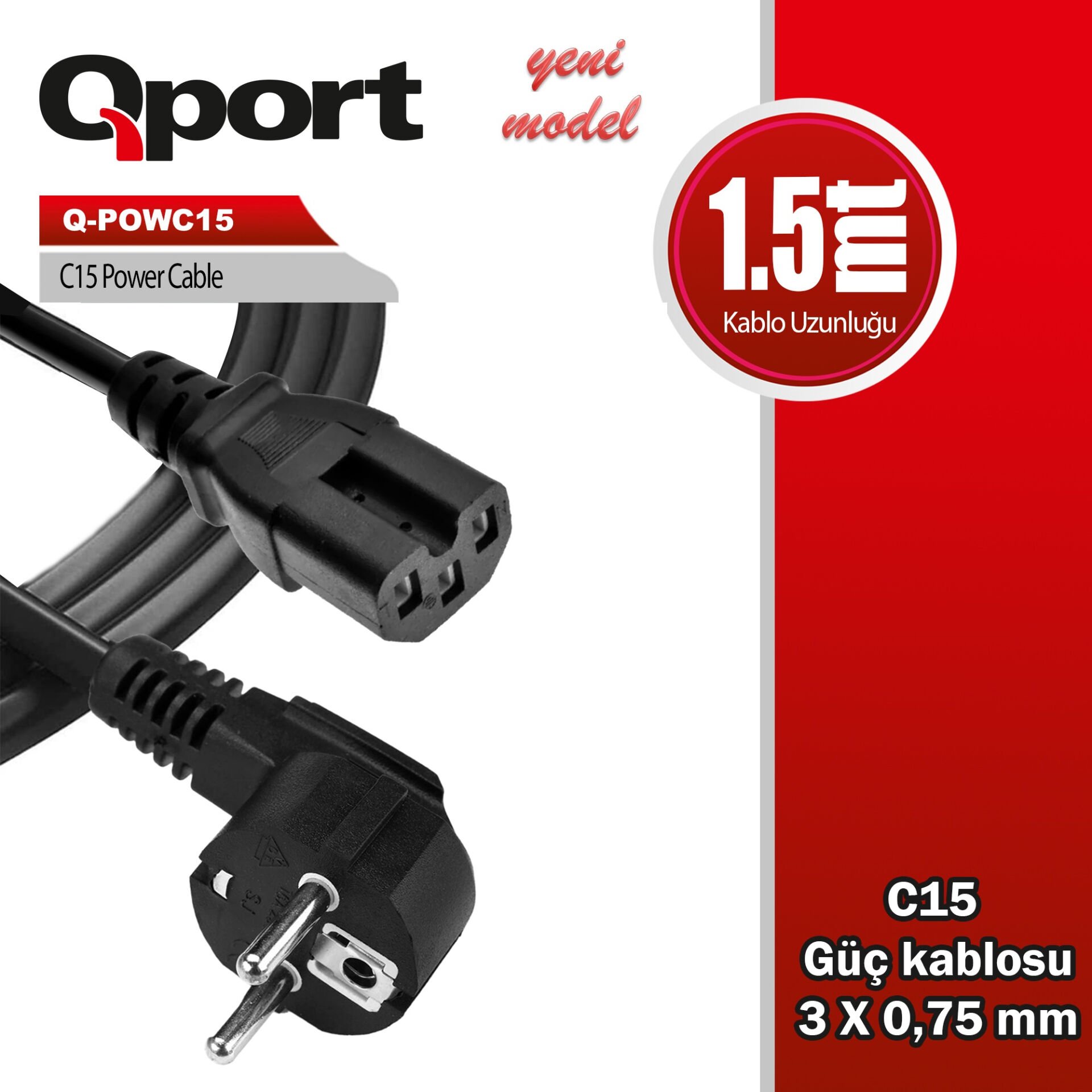 Qport Q-POWC15 1.5 Metre C15 High-Temperature Power (Güç) Kablosu