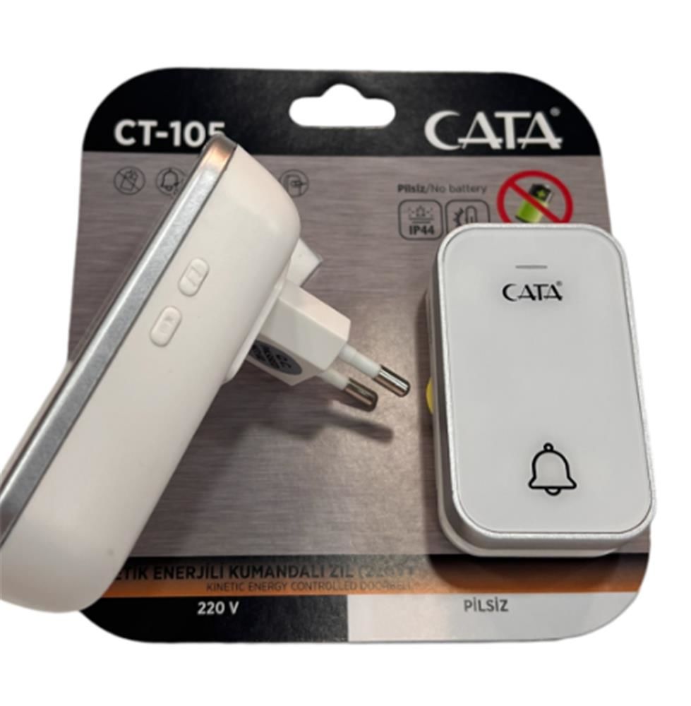 Cata CT-105 Self-Powered Pilsiz Kablosuz Kapı Zili 220V Beyaz